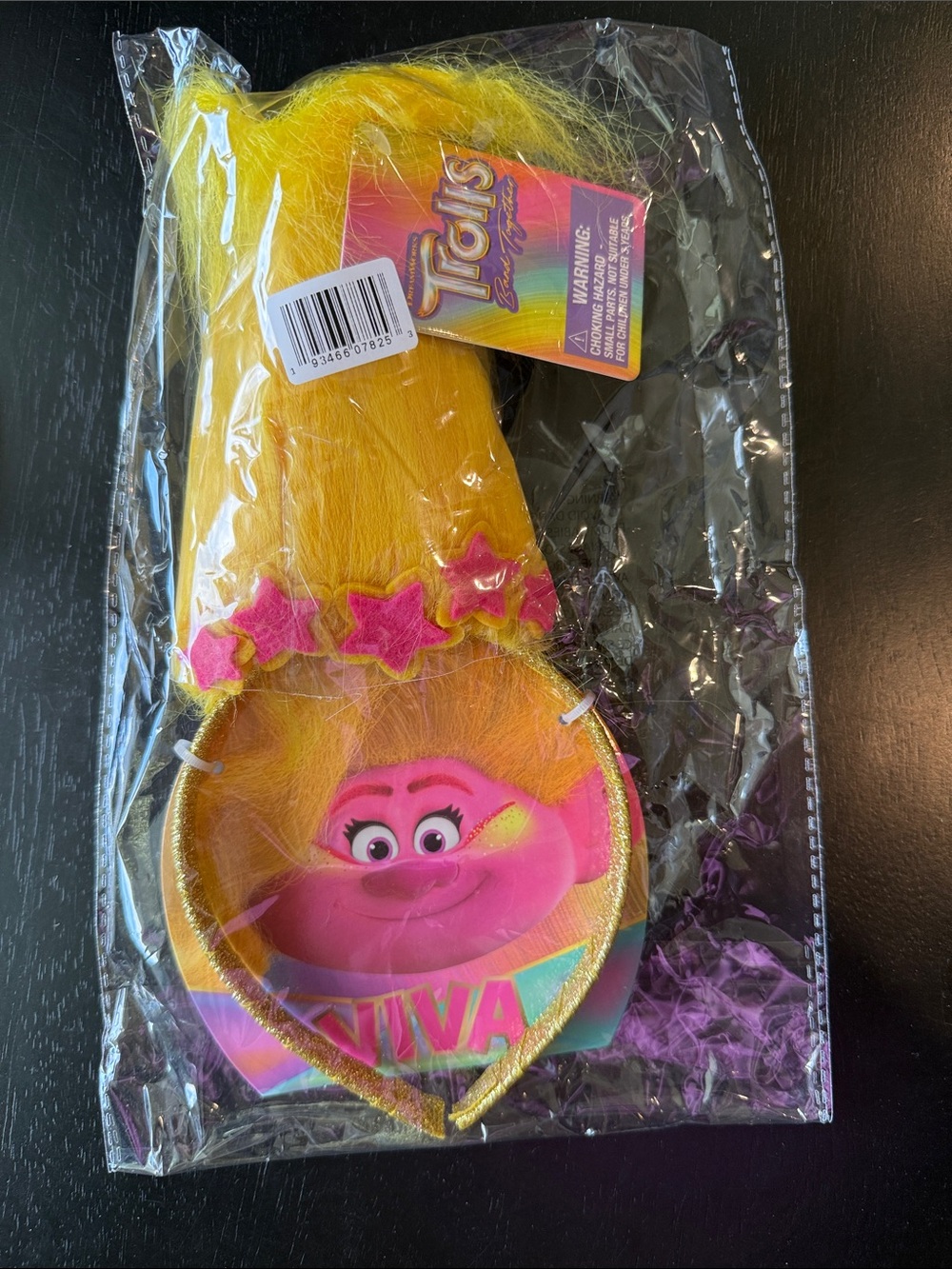 Trolls Poppy Headband with Bright Yellow Hair and Pink Accents